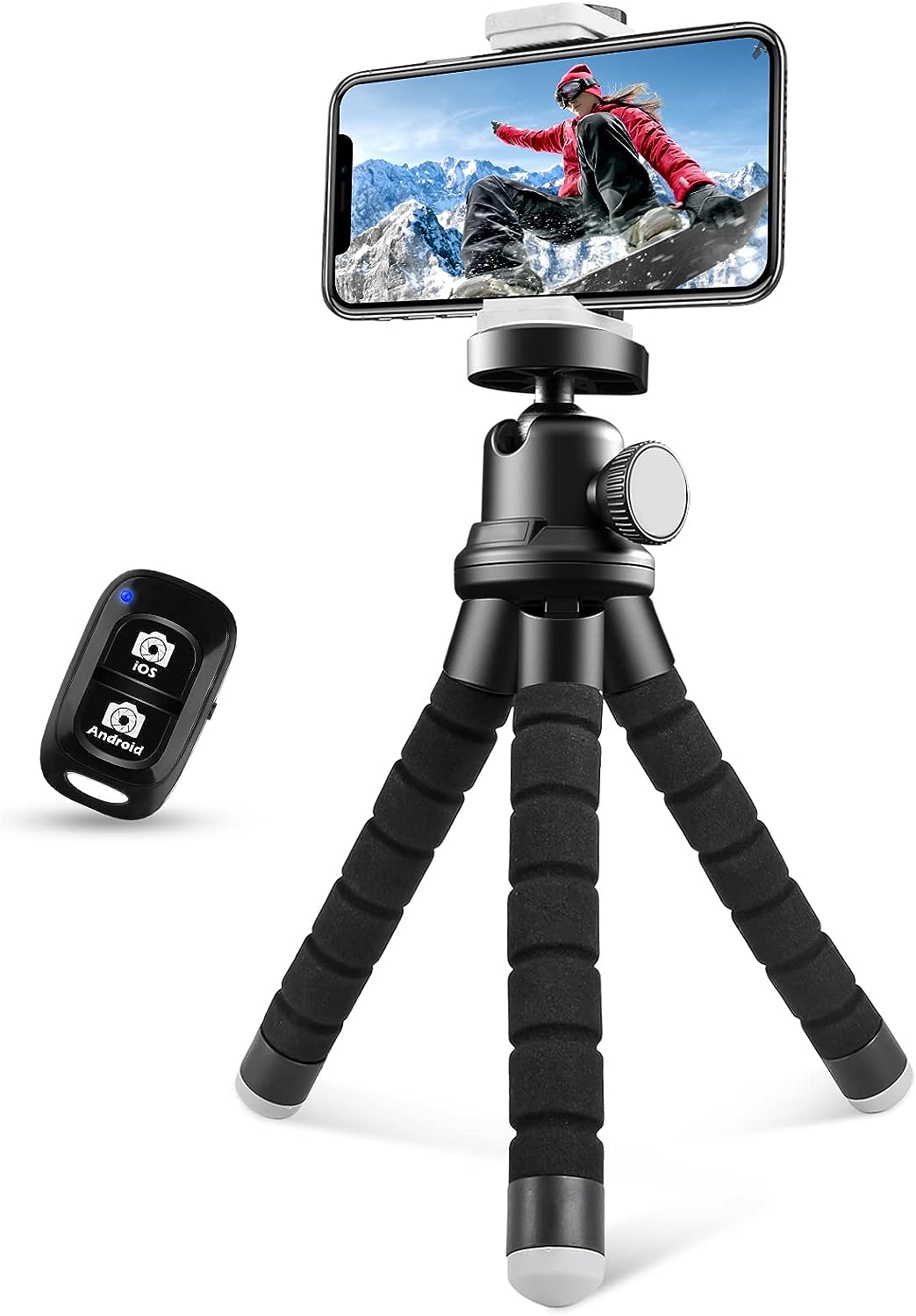 Phone Tripod, Flexible Cell Phone Tripod with Phone Holder and Wireless Remote, Mini Travel Tripod Stand, Compatible with All Cell Phones, Cameras