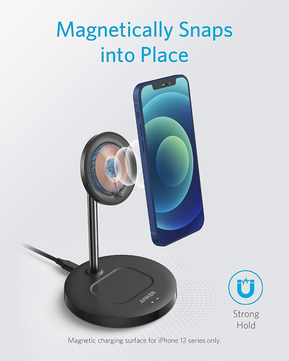 Anker Wireless Charging Stand, PowerWave 2-in-1 Magnetic Stand Lite with USB-C Cable, Compatible with iPhone 15/15 Pro/15 Plus/15 Pro Max/14/13 and AirPods 2/Pro - No AC Adapter Included