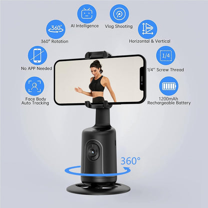 Auto Face Tracking Tripod, 360° Rotation Body Phone Camera Mount Smart Shooting Holder with Remote Selfie Stick, No App, Gesture Control, for Vlog, Tiktok
