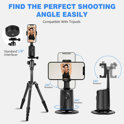 Auto Face Tracking Tripod, 360° Rotation Body Phone Camera Mount Smart Shooting Holder with Remote Selfie Stick, No App, Gesture Control, for Vlog, Tiktok