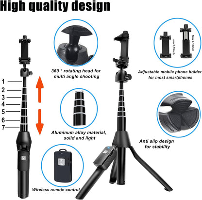 Selfie Stick, 40 inch Extendable Selfie Stick Tripod,Phone Tripod with Wireless Remote Shutter,Group Selfies/Live Streaming/Video Recording Compatible with All Cellphones