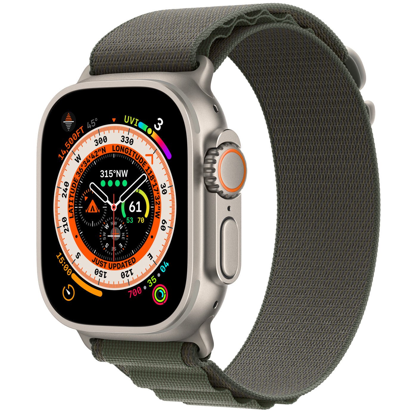 Apple - Apple Watch Ultra (Titanium, Cellular, 49mm) - Titanium Case w/ Green Alpine Band -GPS + Cellular -New Open-Box - Maxandfix -