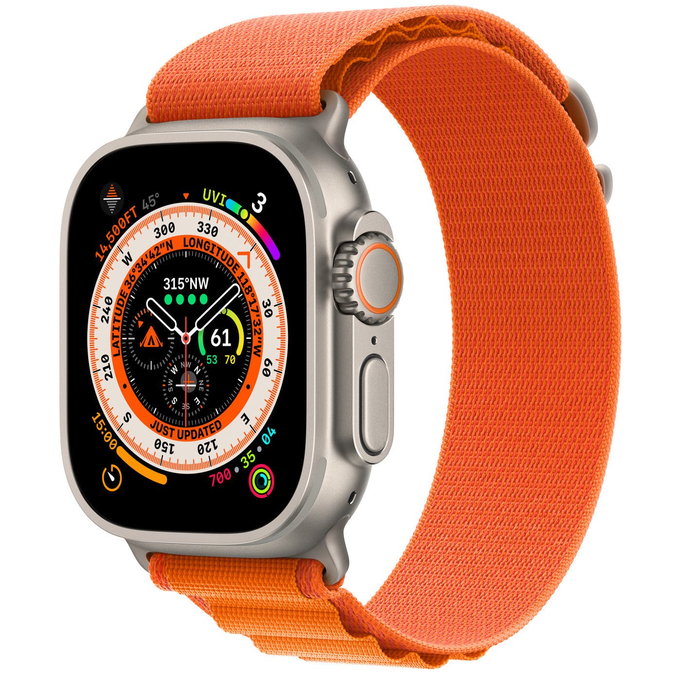 Apple - Apple Watch Ultra (Titanium, Cellular, 49mm) - Titanium Case w/ Orange Alpine Band -GPS + Cellular -New Open-Box - Maxandfix -