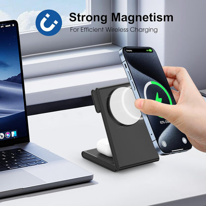 Maxandfix - 3 in 1 Wireless Charging Station for Multiple Devices, Fast Foldable Travel Mag-Safe Stand for iPhone 15 14 13 12 Pro Max/Plus/Pro/Mini, Magnetic Charger for Apple Watch/AirPods Pro with 20W Adapter - Maxandfix -