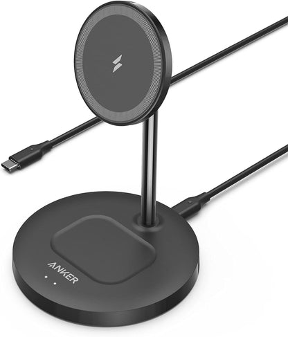 Maxandfix - Anker Wireless Charging Stand, PowerWave 2-in-1 Magnetic Stand Lite with USB-C Cable, Compatible with iPhone 15/15 Pro/15 Plus/15 Pro Max/14/13 and AirPods 2/Pro - No AC Adapter Included - Maxandfix -