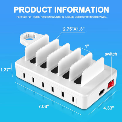 Maxandfix - Charging Station for Multiple Devices, 50W 6 Ports Charging Dock with 6 Cables Compatible with Cellphone,Tablet, Kindle, Apple Watch and Other Electronic - Maxandfix -