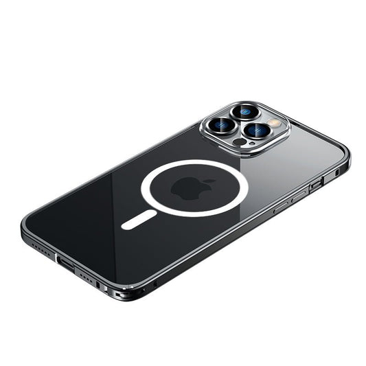 Maxandfix - Clear Magnetic Adsorption Metal Case for iPhone 14 Pro - Black -iPhone 14 Pro - Maxandfix -