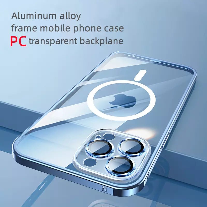 Maxandfix - Clear Magnetic Adsorption Metal Case for iPhone 14 Pro - Blue -iPhone 14 Pro - Maxandfix -