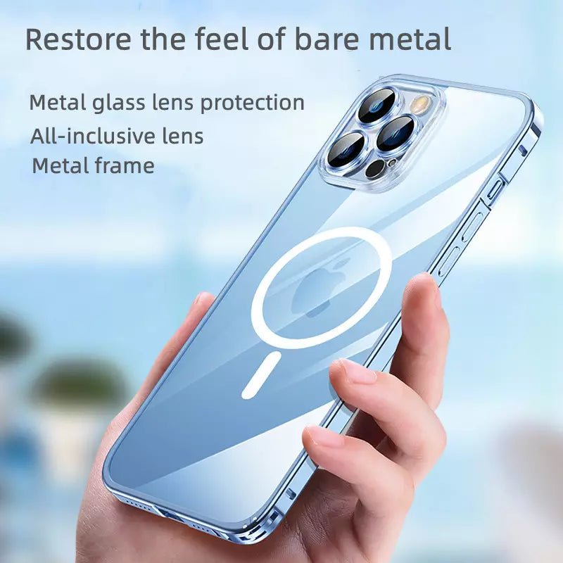 Maxandfix - Clear Magnetic Adsorption Metal Case for iPhone 14 Pro - Blue -iPhone 14 Pro - Maxandfix -