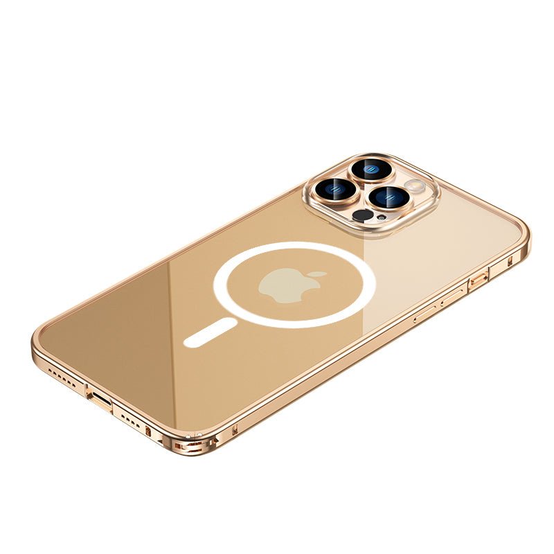 Maxandfix - Clear Magnetic Adsorption Metal Case for iPhone 14 Pro - Gold -iPhone 14 Pro - Maxandfix -