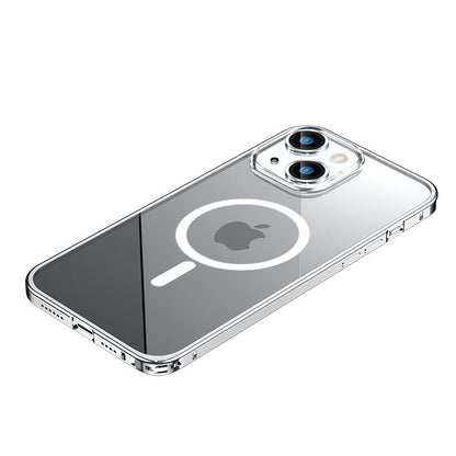 Maxandfix - Clear Magnetic Adsorption Metal Case for iPhone 14 Pro - Silver -iPhone 14 - Maxandfix -