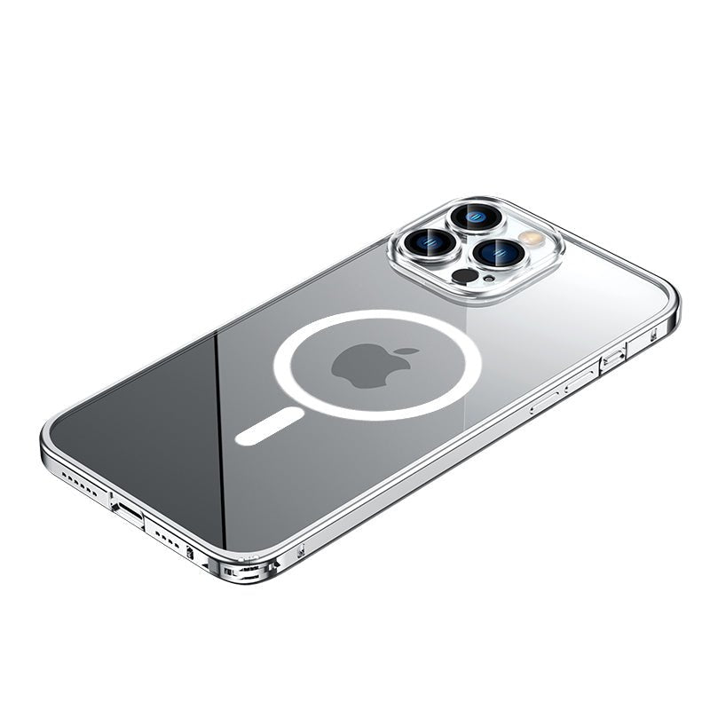 Maxandfix - Clear Magnetic Adsorption Metal Case for iPhone 14 Pro - Silver -iPhone 14 Pro - Maxandfix -