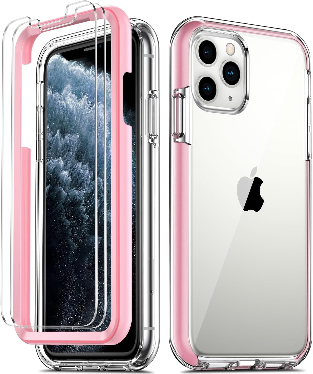 Maxandfix - iPhone 11 Pro Case with x 2 Tempered Glass Screen Protector - Pink - - Maxandfix -