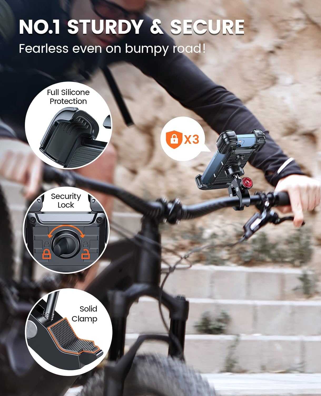 Maxandfix - Newest Tank Bike Phone Mount - [Anti-Theft & Secure Lock] 360° Anti-Shake Bike Phone Holder Metal Motorcycle Phone Mount Handlebar Cell Phone Holder for Bike Bicycle for iPhone & Android - Maxandfix -