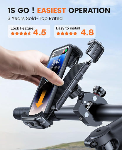 Maxandfix - Newest Tank Bike Phone Mount - [Anti-Theft & Secure Lock] 360° Anti-Shake Bike Phone Holder Metal Motorcycle Phone Mount Handlebar Cell Phone Holder for Bike Bicycle for iPhone & Android - Maxandfix -