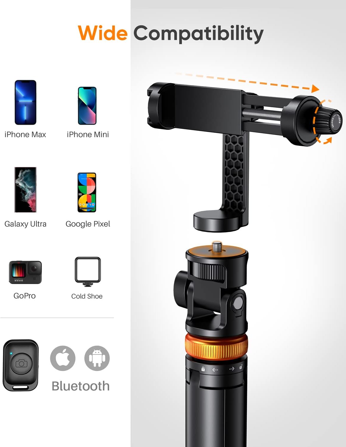 Maxandfix - Phone Tripod, Tripod for iPhone & Selfie Stick Tripod with Remote, Upgraded iPhone Tripod Stand & Travel Tripod, Solidest Cell Phone Tripod Compatible with iPhone 15/14/13/Android - Maxandfix -