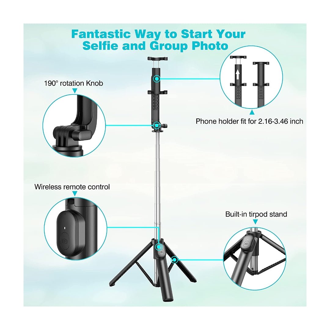 Maxandfix - Selfie Stick, Extendable Selfie Stick Tripod with Wireless Remote and Tripod Stand Compact Size Lightweight Selfie Stick for Group Selfies/Live Streaming/Video Recording Compatible with All Cellphones - Maxandfix -