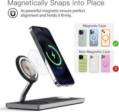 Maxandfix - Wireless Charger Pad, 3 in 1 Faster Mag-Safe Wireless Charging Station for iPhone 14,13,12 Pro Max/Pro/Mini/Plus, Apple Watch Ultra 8/7/SE/6/5/4/3/2/1, AirPods pro/2/3(Black) - Maxandfix -