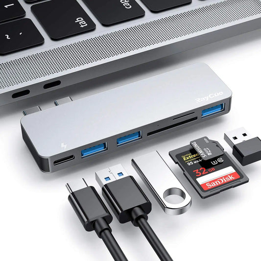 USB C Hub, 6 in 1 Aluminum Type C Hub Adapter with 3 USB 3.0 Ports, TF/SD Card Reader - Maxandfix
