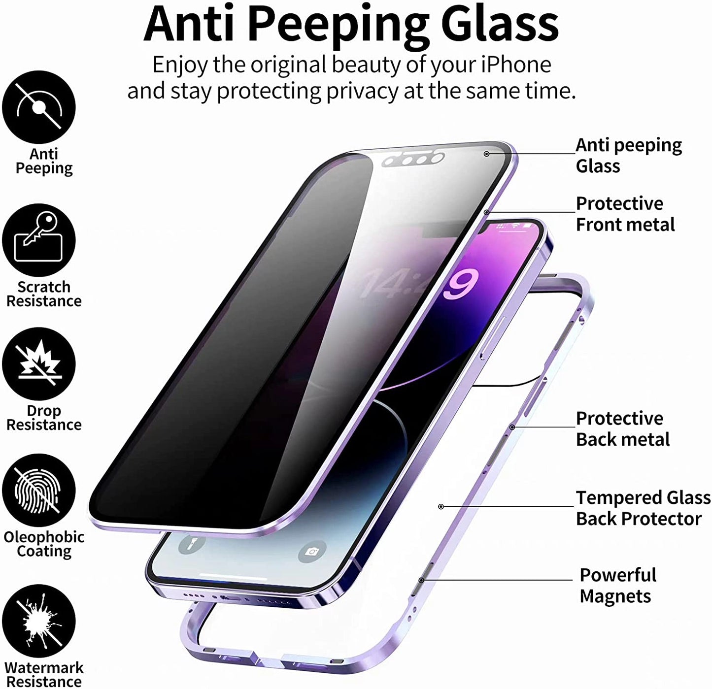 Anti-Peep MagSafe Compatible 360° Metal Protection